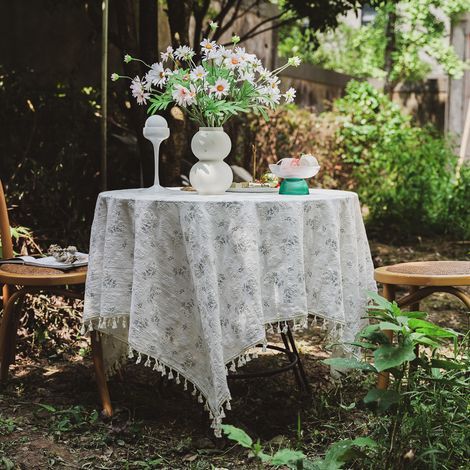 Nappes rondes de 90 cm (35,4 pouces) en coton et lin à motifs floraux