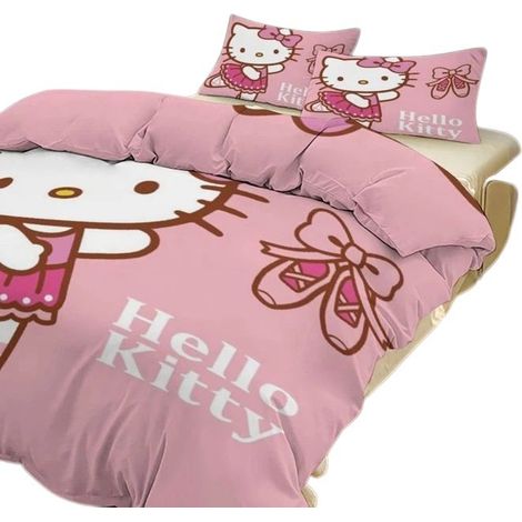 Parure de lit Hello Kitty 3 pièces, housse de couette et taies d'oreiller, microfibre douce, 140 x 200 cm (1/5)