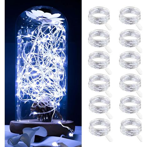 Set mit 12 batteriebetriebenen LED-Lichterketten, 2 m lang, 20 LEDs, für den Innenbereich, Mini-LED-Lichterketten für Garten, Schlafzimmer, Hochzeit, Party, Weihnachten – Kaltweiß (1/5)