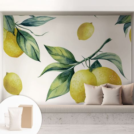 Fototapete Tapete Vliestapete mit Kleber - trendige Wanddeko - Schlafzimmer - Wohnzimmer Zitronenmotiv 208x146 cm (1/5)