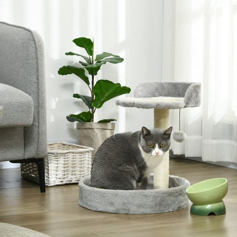 Griffoir chat lits corde jute peluches - Dimensions: 41x41x44 cm - Couleur: Gris clair