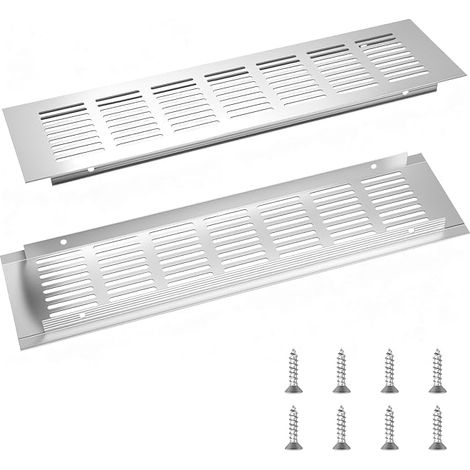 Grille d'aération en Aluminium, Grille Aeration Rectangulaire Grille de Ventilation avec Vis pour Meuble à Chaussures, Cuisine, Salon, Placards 30 x 8cm Argent (1/5)