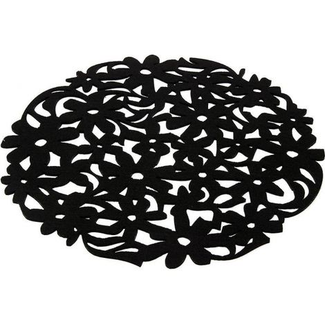 Sets de table ronds en feutre noir découpés au laser, 30 x 30 cm, motif floral (1/5)