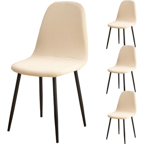 Set of 4 modern and retro jacquard dining chair covers with high backs for kitchen, living room, dining room, bar, cafe. Off-white. (1/5)