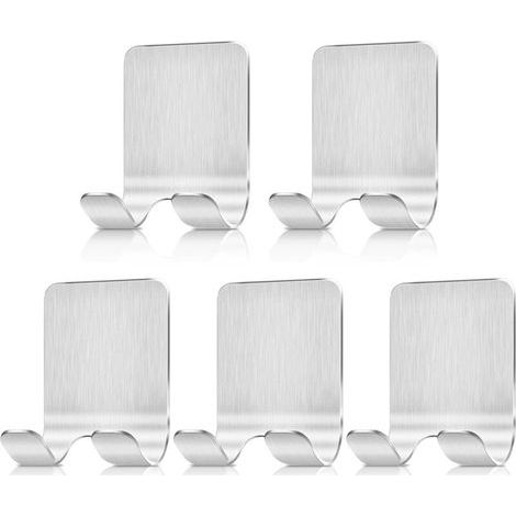 Set of 5 self-adhesive stainless steel multi-purpose hooks for bathroom razors, shower razors, keys, kitchen utensils, towels, bathrobes (1/5)