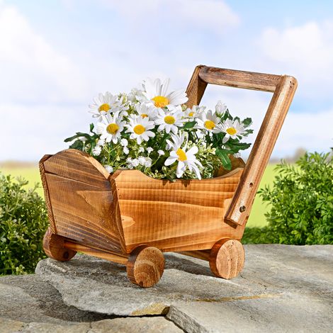 Holz Blumenwagen natur - 34 x 29 cm - Deko Pflanzkarre