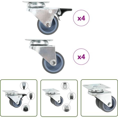 The Living Store 8 pcs Roulettes pivotantes doubles 50 mm - Roulettes Pivotantes - Roulettes Double - Chariots - Meuble Roulant - Support Plante (1/5)