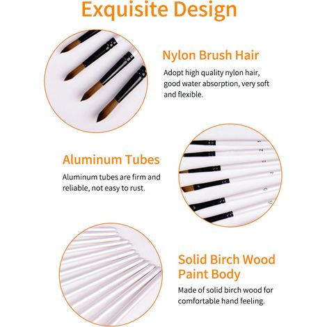 12 pièces Filbert pinceaux ensemble de pinceaux en Nylon brosse à cheveux pour huile acrylique aquarelle peinture artiste Kits professionnels blanc (1/5)