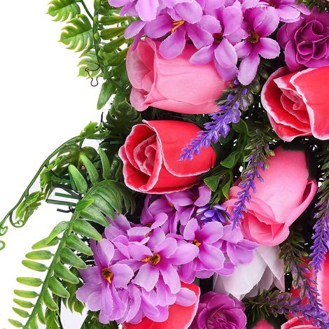 Couronne de fleurs artificielles avec lilas, jacinthes et hortensias, couronne de printemps et d'été composée de plantes vertes, grande (1/5)