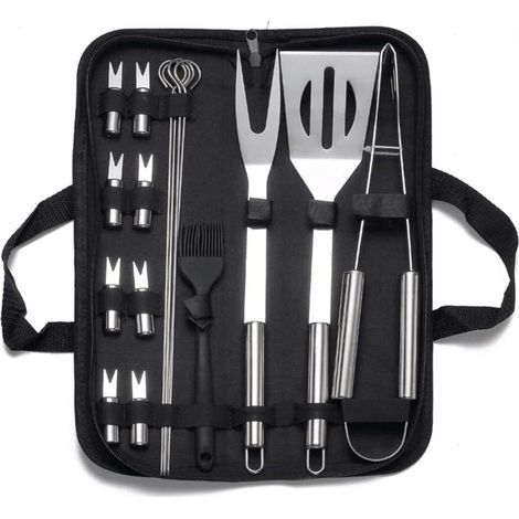 Set de 16 Pièces - Ensemble Ustensiles Barbecue Acier Inoxydable, avec Sac Toile, Portable Extérieur Camping (1/5)