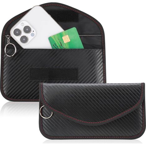Bolsa Faraday (2 unidades), grande, bloqueadora de señal para teléfono móvil, funda para llavero de coche, sin llave, protección RFID, fibra de carbono, color negro