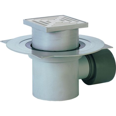 Horizontaler Siphonkellerschacht DN75/110 mit Flansch, Kunststoff-Gitterhalter/Gitter 147x147mm/138x138mm