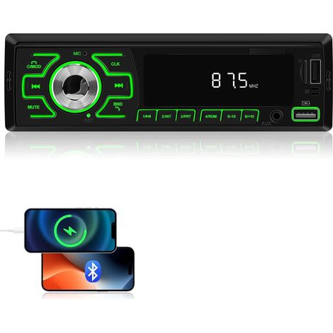 Autoradio 1 Din - Autoradio Bluetooth - Poste Radio Voiture Bluetooth avec FM Radio Emplacement de l'APP Mise Hors Tension Mémoire AUX TF Entrée Disque USB Amplificateur de Puissance (1/5)