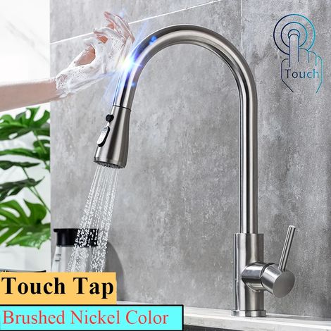 (touch-brushed-G1/2)Robinet mitigeur de cuisine tactile Shenducs - Amélioration de l'habitat - Robinet d'eau chaude et froide extractible - Robinet de cuisine tactile à capteur sensible (1/5)