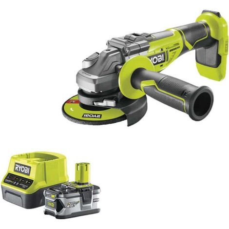Confezione RYOBI smerigliatrice angolare brushless 18V OnePlus R18AG7-0 - 1 batteria 18V 4.0Ah - 1 caricabatterie rapido
