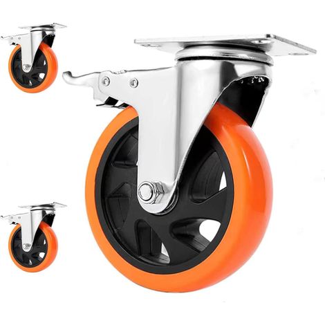 2 Roulettes pivotantes avec frein, diamètre 125 mm, acier et PVC, charge 900 kg, pour meubles et industrie (1/5)