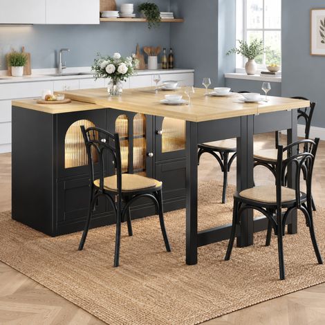 Ausziehbarer Buffet-Tisch 120–197 x 40 x 72 cm, schwarzes MDF, 3-in-1 – MEUBLIV (1/5)