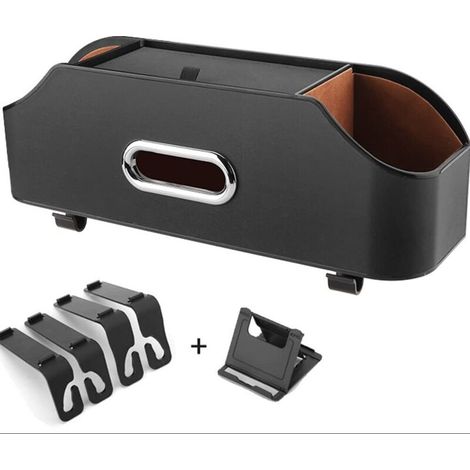 New Car Rear Seat Headrest Organizer with Cup Holder, Tissue Box, Headrest Hook for Kids and Adults, Car Travel Accessories (Black) (1/5)