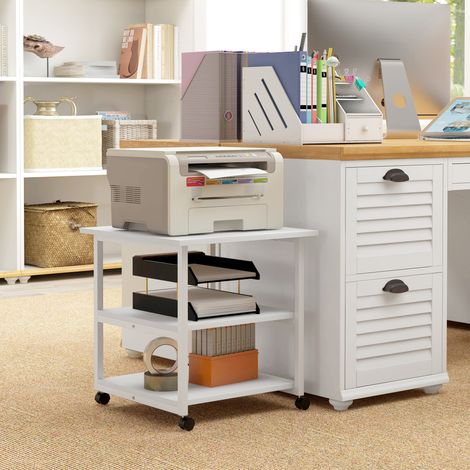 Support d'imprimante desserte de rangement 3 niveaux étagères mobile sur roulettes 50L x 50l x 52.5H cm