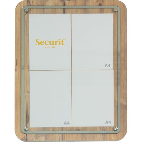 Présentoir Glass star bois avec plaque de verre - couleur Chêne - Présente 4 pages A4 - Securit