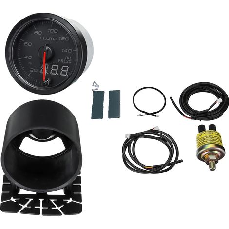 Manomètre de pression d'huile, 12V, 2" (52mm) de diamètre, plage de lecture 0-140 PSI, ajustement universel, rétroéclairage de 10 couleurs (1/5)
