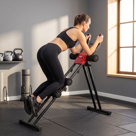 Appareil abdominal pliable avec écran LCD pour un entraînement complet du corps à domicile, rouge et noir (1/5)