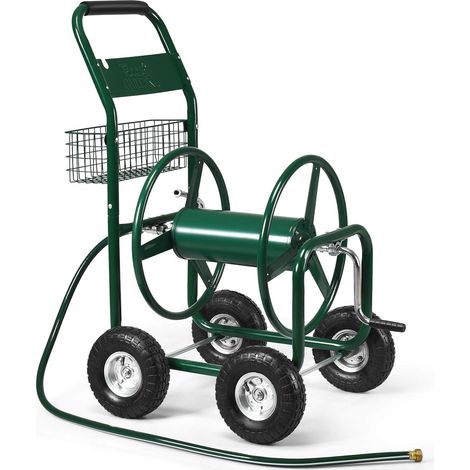 Goplus – Enrouleur tuyau arrosage sur roues – Cadre métallique robuste – Panier de rangement – Dimensions 96 x 62 x 113 cm – Vert