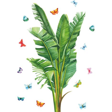 Ahlsen Un conjunto de pegatinas de pared, plantas tropicales, mariposas, pegatinas de pared, decoración de pared para dormitorio, sala de estar, oficina (1/5)