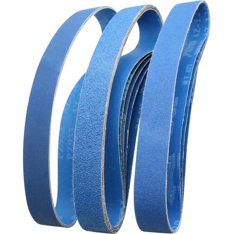 Bandes abrasives métalliques 50 x 686 mm. Jeu de bandes abrasives. 2 x 60/80/80/100/120/240/320 pour ponceuse à bande d'établi. Pour le ponçage, le décalaminage et le polissage (12 pièces) (1/5)