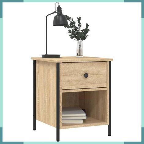 825935 Table de Chevet Chêne Sonoma 40x42x50cm Bois Ingénierie Fer À Assembler (1/5)