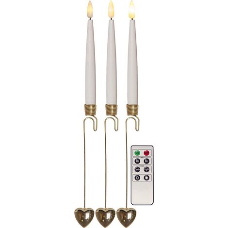 Bougies LED pour arbre Star Trading 'Flame' avec bougeoirs dorés, sans fil, décoration cœur, 8 pièces, batterie + télécommande, blanc-or, H 31 cm