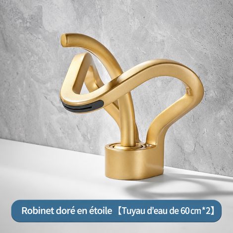 Robinet mitigeur lavabo cascade modèle bas doré avec flexibles eau chaude et froide 60 cm inclus 15 × 15 × 13 cm 1,088 kg – Livraison gratuite