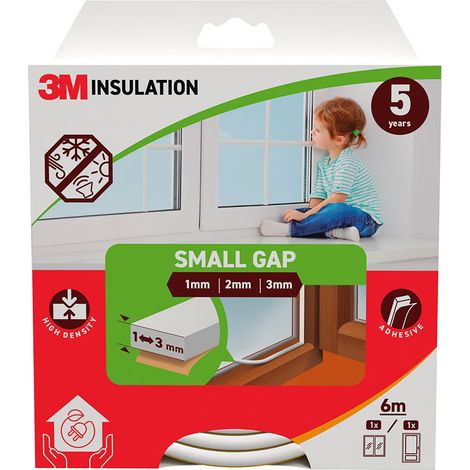 Burlete de aislamiento clásico para huecos pequeños de 1 - 3 mm, blanco, 6 m