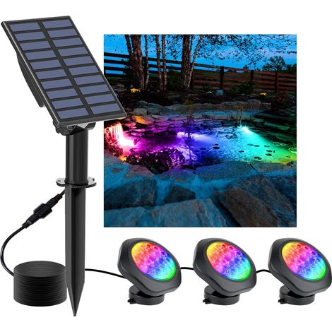Projecteurs solaires pour bassin NATPOW, 18 LED RGB ultra-lumineuses, projecteurs paysagers IP68, éclairage submersible LED pour aquarium, jardin, piscine, fontaine, bassin (3 lampes) (1/5)