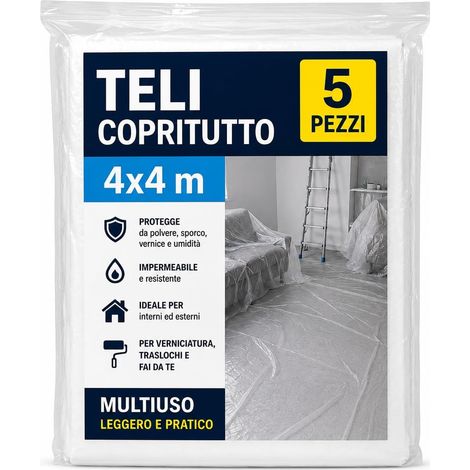Bâches de protection 4 x 4 m, lot de 5 pièces, multi-usages, imperméables, protection peinture, meubles, sols LEMAG SRL (1/5)