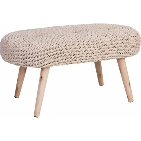 banquette en bois clair assise coton tressé beige élégant - beige naturel et bois clair (1/5)