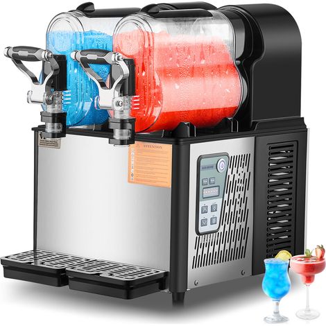 VEVOR Machine a Granite Commerciale 2x3L Double Reservoir, Machine a Boissons Glacees en Inox de 24 Tasses, Distributeur de Boissons Frappees Granitas Margarita Smoothie, pour Restaurants Cafes Bars