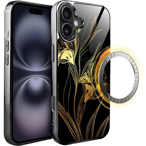 iPhone 16 Plus ibizu Elite Glashülle mit MagSafe, Glasrückseite, Golden Midnight, Royal Iris, Schwarz (1/5)