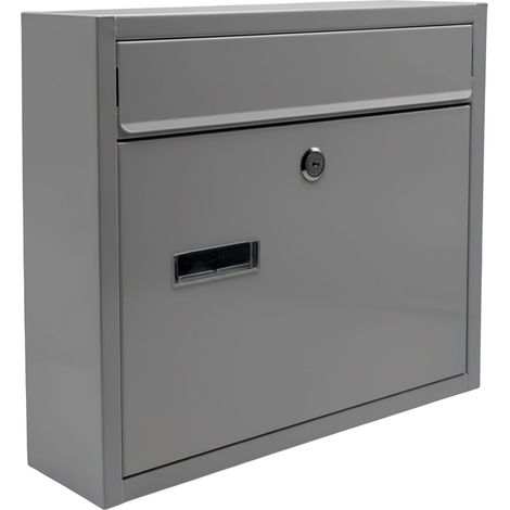 Relaxdays letterbox with nameplate, 4 keys, horizontal, HxWxD: 31 x 36 x 10 cm, powder-coated metal, grey (1/5)