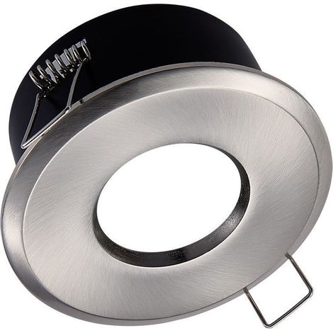 Arum Lighting – Support spot LED étanche IP65 fixe rond – Acier brossé – Diamètre 83mm – Fixation rapide par pattes à ressort – Norme BBC
