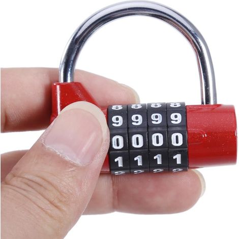 4 chiffres Mot de passe de sécurité Coded Lock Large à anse Cadenas à combinaison bagages Armoires Boîtes casiers, rouge