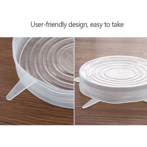 Couvercles Extensibles En Silicone - 6 Pièces - Pour Bol Verre Bocal Fruits Légumes - Diamètres 6,5 cm à 20,5 cm (1/4)