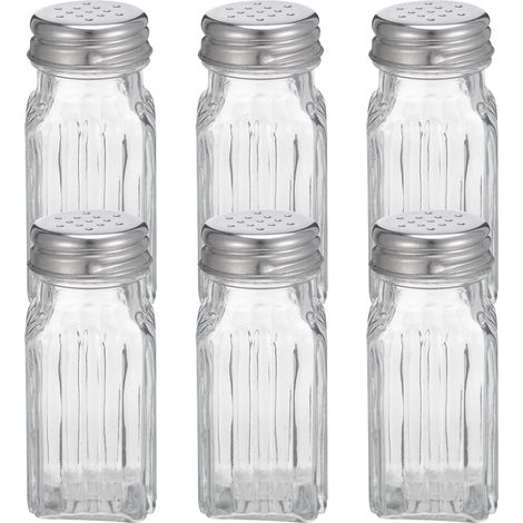 Lot de 6 salières et poivrières avec compartiments, tamis et mini-boîte de rangement en plastique. (1/5)