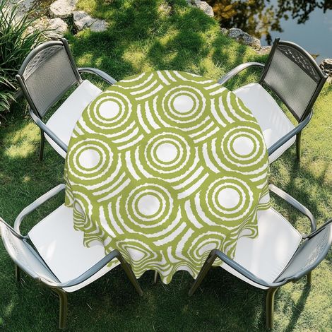 Nappe ronde 152 cm imperméable lavable pour cuisine salle à manger jardin avec cercles vert herbe
