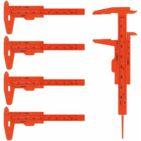 Pieds à coulisse en plastique, 5 petits pieds à coulisse, adaptés pour mesurer les boutons de bijoux en jade, les pieds à coulisse acceptent les pieds à coulisse métriques et impériaux (Orange)
