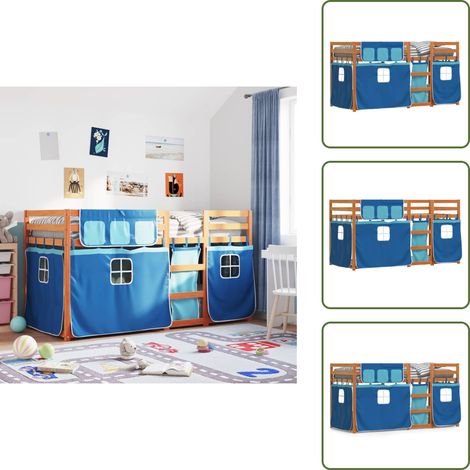 The Living Store Lit superposé sans matelas bleu 80x200 cm bois de pin massif - Lit Superpose - Lit Enfant - Lit Mezzanine - Meuble Rangement - Chambre Enfant