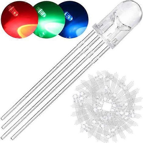 Packung mit 100 5-mm-LEDs mit gemeinsamer Kathode, 3 V DC, 20 mA, RGB-Dreifarben (rot/grün/blau) (1/5)