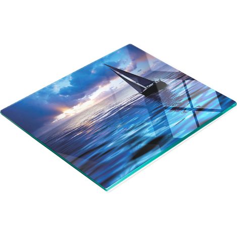 Tablero decorativo multifuncional de vidrio templado con dise帽o de yate y mar, 60x52 cm.