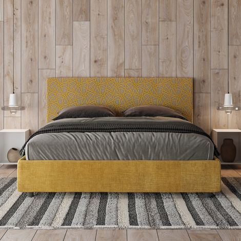 Letto matrimoniale senza rete imbottito 160x190 tessuto Era 6 giallo Arla (1/4)