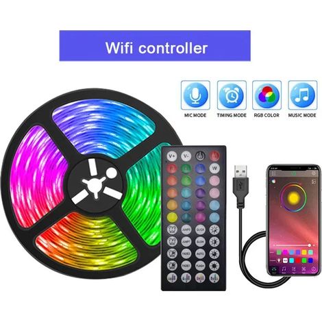 Bande lumineuse LED USB 5V (contrôleur Wi-Fi de 25 mètres), bande lumineuse flexible (1/5)